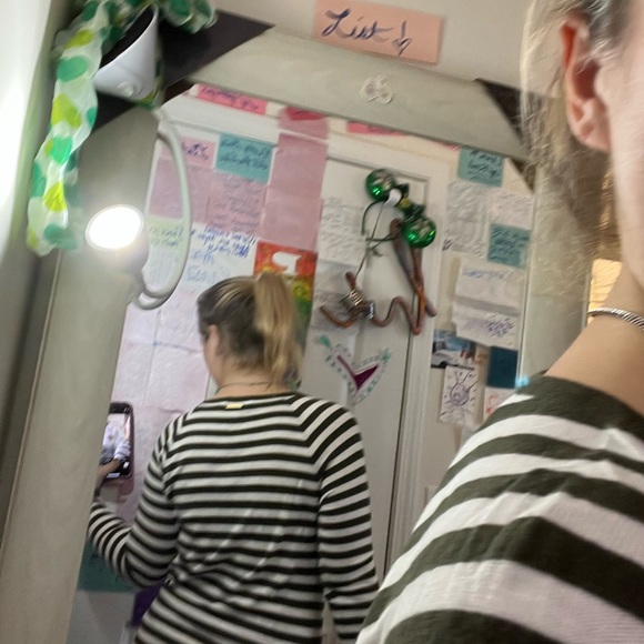 MICHAEL KHORS OLIVE GREEN WHITE STRIPE S SMALL EUC TOP SHIRT LONG - Picture 11 of 15